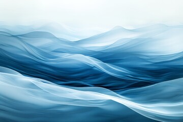 Obraz premium This image features smooth gradient waves of blue and white in an abstract style, giving a calming and serene feel with fluid motion and elegant curves.