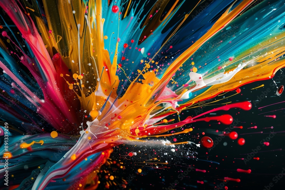 Aufkleber An abstract depiction of multicolor paint splashes creates a lively and dynamic visual effect, featuring bright, energetic strokes and droplets exploding outwards.