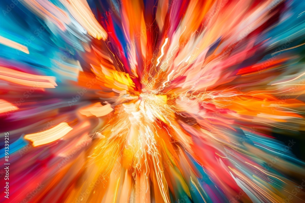 Poster a vibrant explosion of colors creates a stunning dynamic motion effect, capturing an abstract scene 