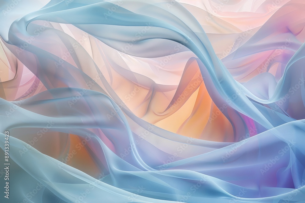 Poster A vibrant and flowing abstract design featuring soft waves of pastel colors, creating a dreamy and ethereal atmosphere that's both calming and visually captivating.