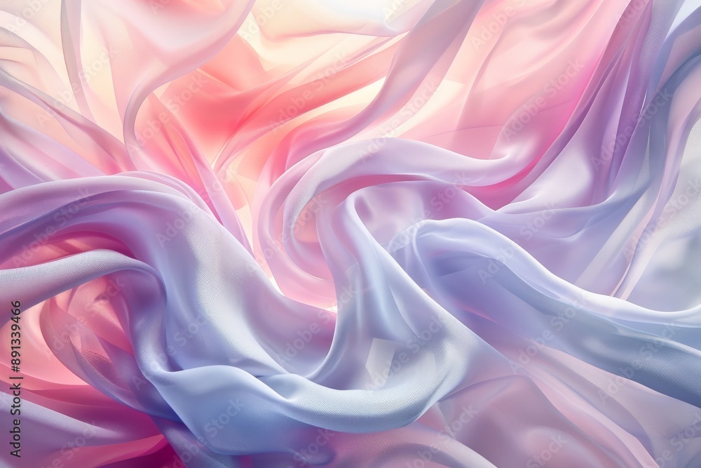 Poster In a beautifully dynamic composition, soft pastel waves swirl together, creating an abstract representation of harmony and tranquility in a vibrant visual display.