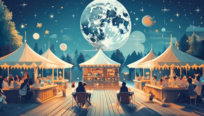 A versatile image of a community event celebrating International Moon Day, with educational activities and moon-themed decorations.
