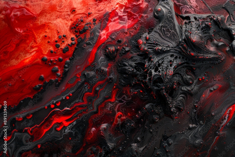 Aufkleber the image captures the striking contrast between red and black colors in a textured abstract paintin