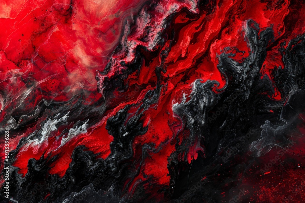 Leinwandbilder Featuring intense waves of red and black with smoke-like effects, this abstract image conveys a sense of movement and intensity in a modern and striking visual form.