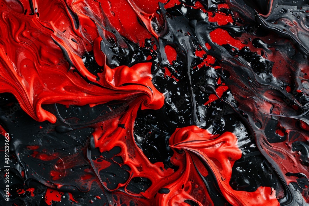 Leinwandbilder Displaying an explosive mix of red and black fluid patterns, this abstract artistic image vibrantly captures the dynamic and fiery essence of contemporary abstract art.