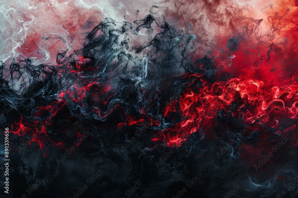 Leinwandbilder this captivating abstract image utilizes smoky fluid movements with red, black, and white colors to 