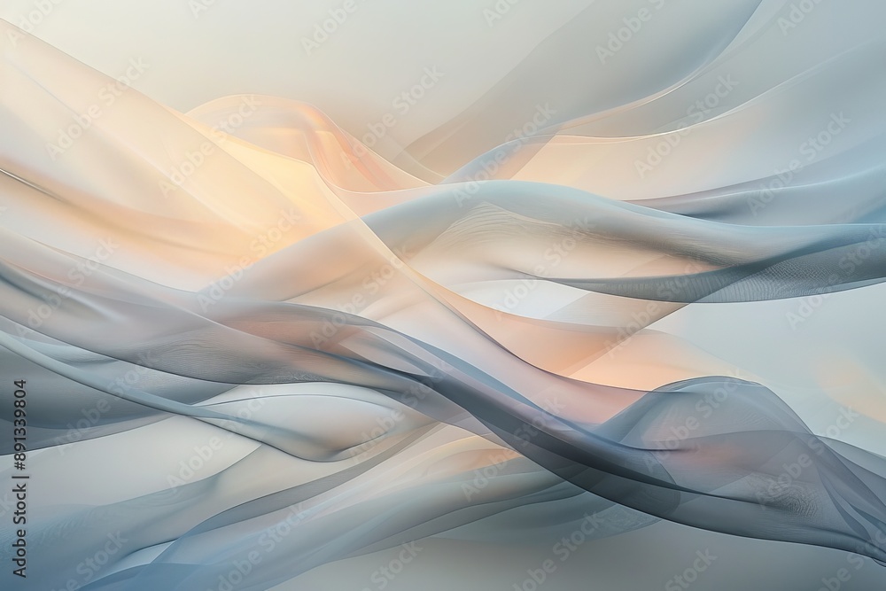 Poster this image features interwoven translucent fabrics with subtle color play, invoking a sense of movem