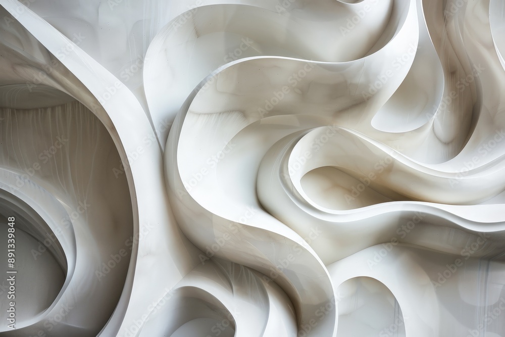 Aufkleber An abstract image featuring smooth swirls of white material, creating a sense of continuous flow and movement, captured in a sleek and modern artistic style.