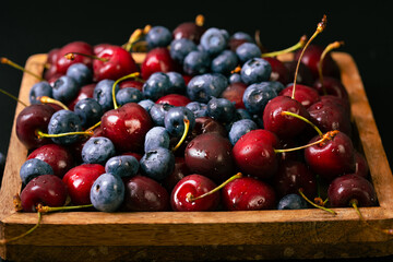 Fresh blueberries and cherries