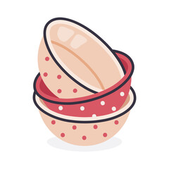 Ceramic bowls. Deep plates stack, porcelain kitchenware dishes for soup and salad flat vector illustration. Kitchen tableware dishes on white