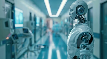 Fototapeta premium A robot is standing in a hospital hallway