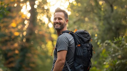 Obraz premium The man with hiking bag