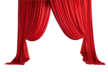 Crimson Curtains Parting for a Grand Reveal on a Clear PNG or White Background.