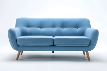 Fototapeta premium Modern Blue Sofa with Wooden Legs isolated on white background