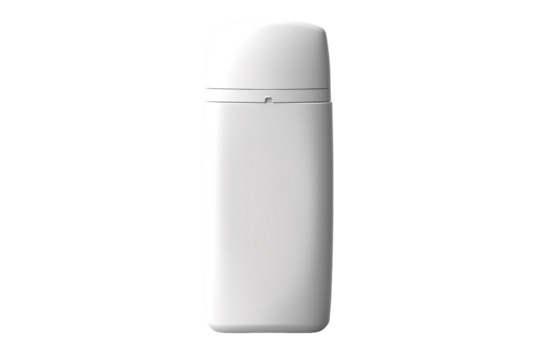 A White Cylindrical Bottle Against a Pure White Background on a Clear PNG or White Background.