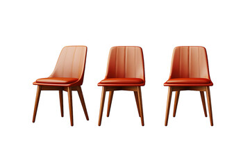 Fototapeta premium Three Contemporary Leather Chairs Aligned in a Row, Ready for a Gathering on a Clear PNG or White Background.