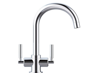 A Modern Kitchen Faucet With A Sleek Chrome Finish on a Clear PNG or White Background.