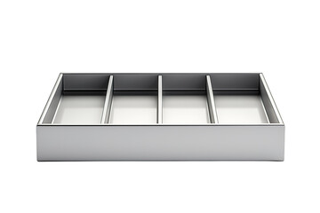 A Sleek and Modern Silver Utensil Organizer for a Kitchen Drawer on a Clear PNG or White Background.