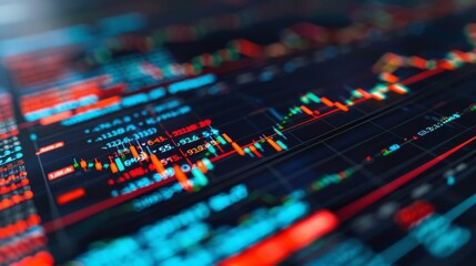 A macro shot of a computer screen showing detailed stock market data and trading volume