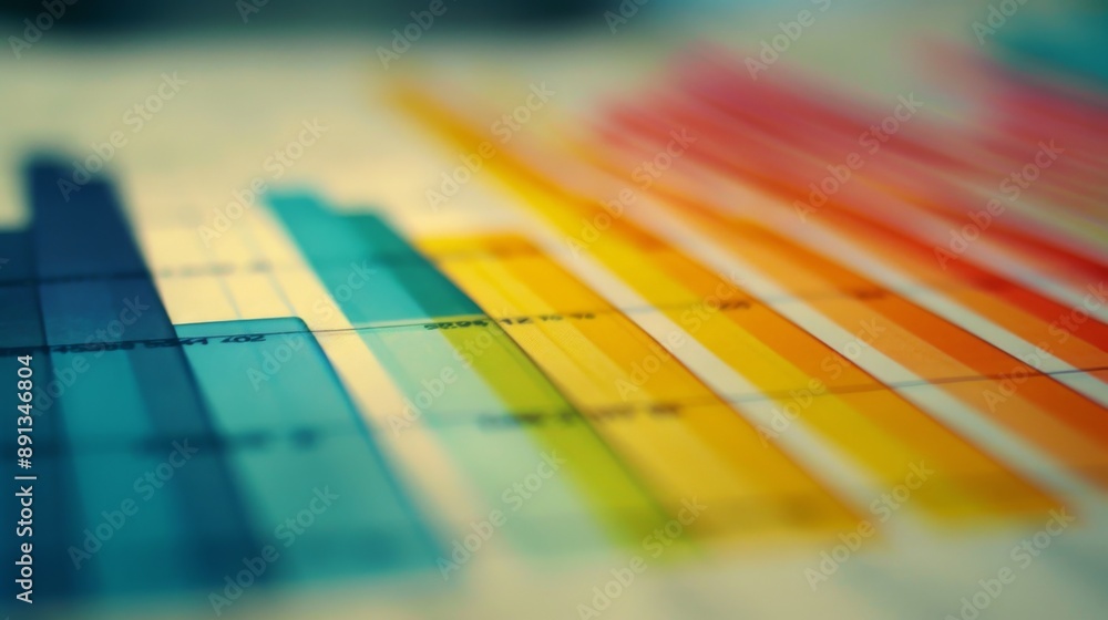 Poster A macro shot of a printed bar graph with colorful segments, symbolizing market analysis and trends