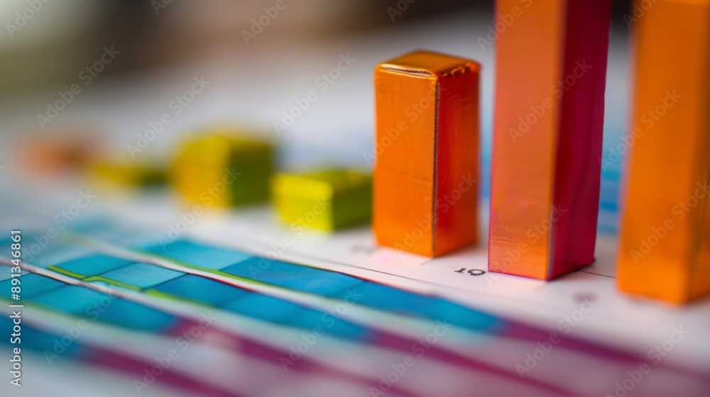 Poster A macro shot of a printed bar graph with colorful segments, symbolizing market analysis and trends