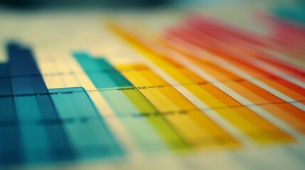 A macro shot of a printed bar graph with colorful segments, symbolizing market analysis and trends