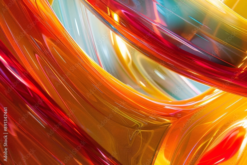 Poster bright and vibrant image of swirling colorful tubes in an abstract style, showcasing fluid motion an