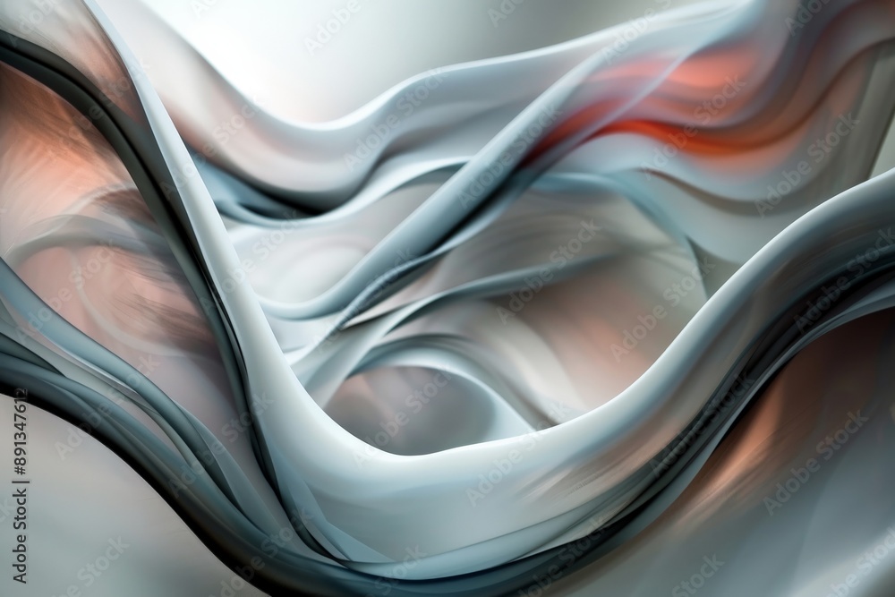 Aufkleber Image featuring smoothly flowing abstract waves in soft grey tones and muted pastel colors, creating a serene and calming visual effect reminiscent of gentle movement.