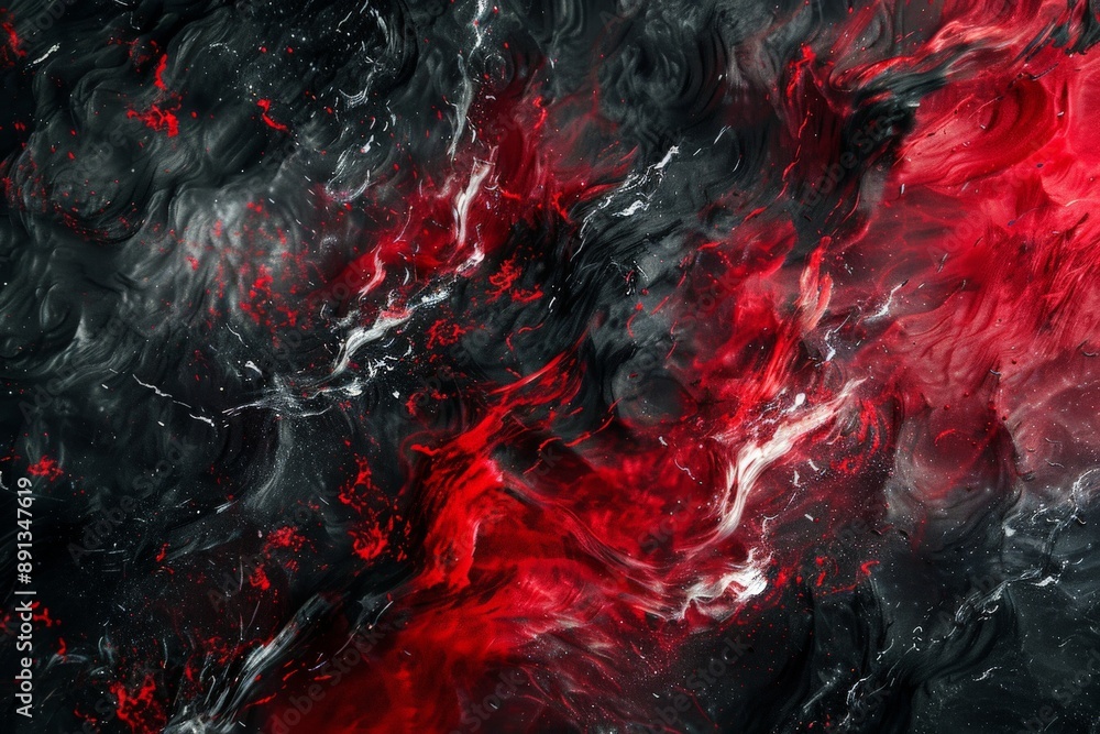Aufkleber Intricate image displaying swirling red and black patterns, blending smoothly together, producing a striking and vivid abstract representation of motion and depth.