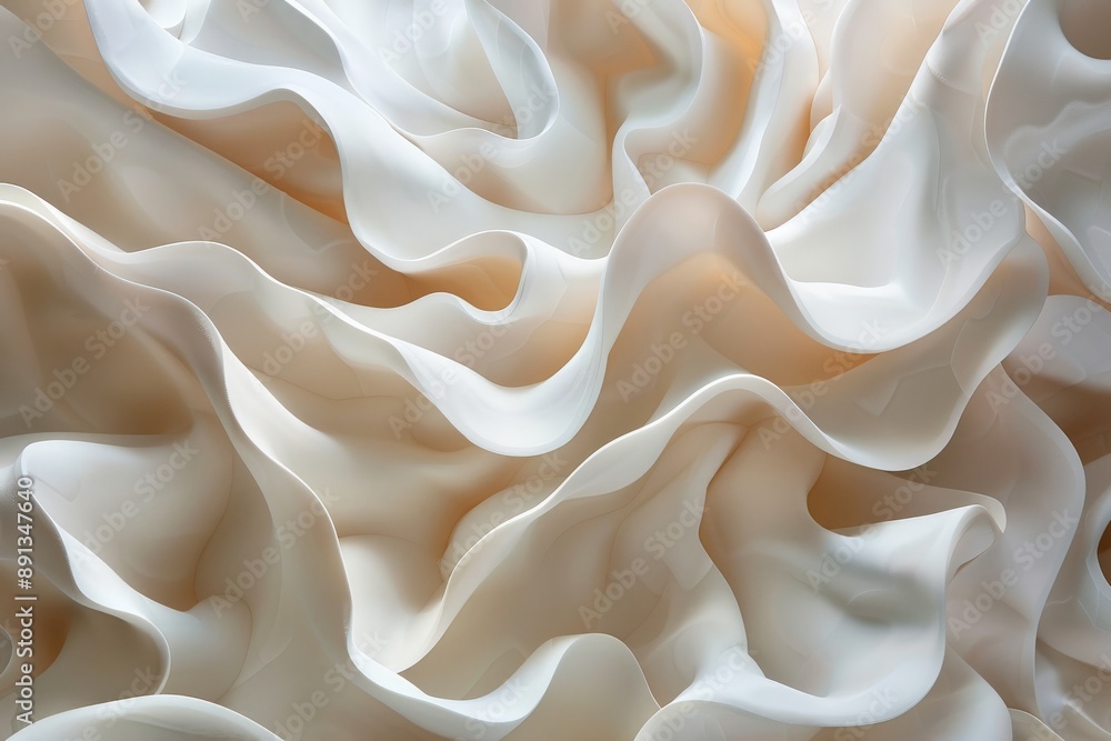Poster softly rippling waves in elegant cream hues create an abstract, visually soothing composition, evoki