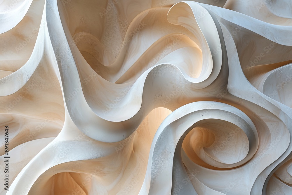 Aufkleber A 3D effect image showcasing soft, flowing folds in an abstract composition, creating an intricate play of light and shadows with a soothing, elegant appearance.