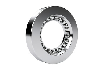 A Close-Up View of a Shiny Silver Roller Bearing on a Clear PNG or White Background.