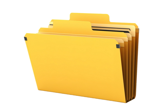 A Stack of Yellow File Folders Ready for Organization on a Clear PNG or White Background.