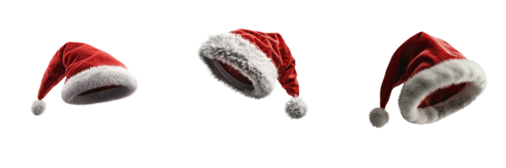 Set of Santa Hats Isolated on Transparent Background