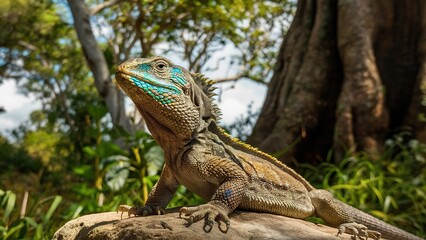Lizard Camouflaged in Its Natural Habitat: Close-Up of a Lizard in Nature