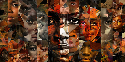 Naklejka premium Timeless Tapestry of Togetherness: A collage of African American faces, woven together by shared experiences and history