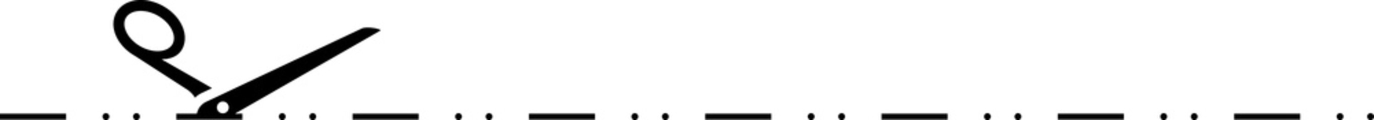 Scissors cutting through dashed line