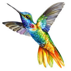 Fototapeta premium Colorful flying hummingbird isolated on a white background