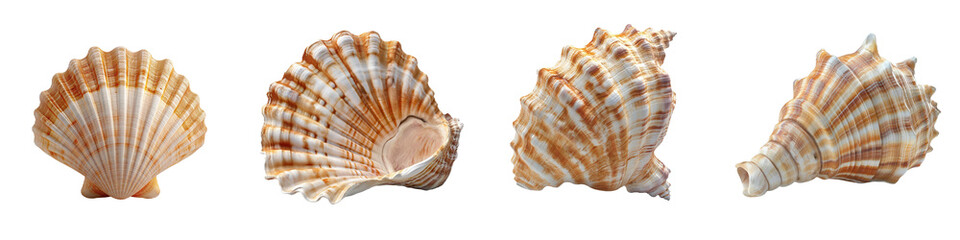 Obraz premium Set of Seashells Isolated on Transparent Background png