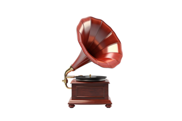 A Vintage Gramophone Ready To Play A Classic Melody on a Clear PNG or White Background.