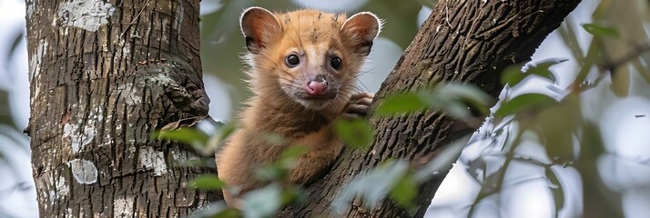 Obraz premium Tayra Eira barbara climbing through the trees in the Amazon rainforest