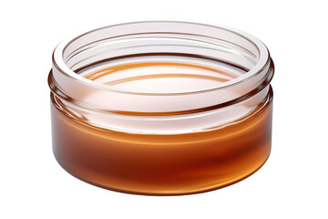 A Close-Up View of Golden Amber Liquid in a Glass Jar on a Clear PNG or White Background.