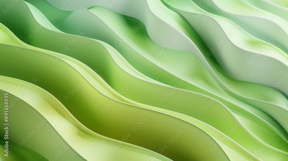 Poster sophisticated 3d abstract background with layered dimensions in green and lime tones, utilizing semi