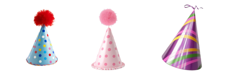 Set of Party Hats Isolated on Transparent Background PNG