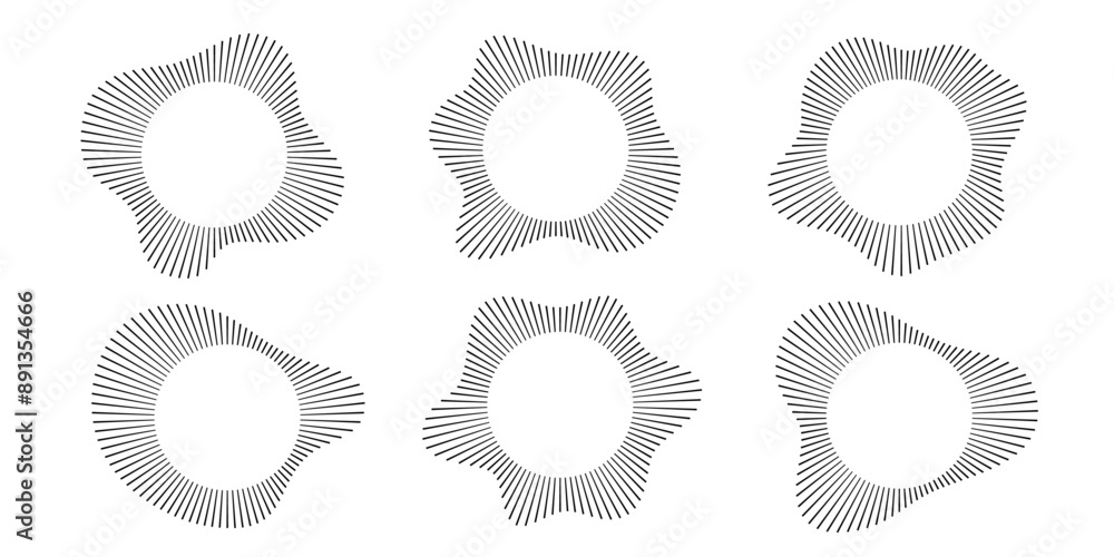 Poster circular sound waves. abstract circular lines pattern. music audio bursts. ring of thin rays with wa