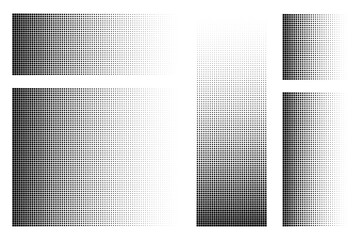 Pixel dot pattern. Pixelated disintegration background. Dispersed dotted mosaic textures with simple square particles and decay effect. Abstract black vector set isolated on white.