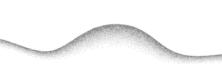Sand grain texture wavy pattern background. Abstract dot stipple wave, black noise dotted line, sand texture, grainy effect, vector illustration isolated on white.