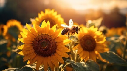 Fototapeta premium honey bee sit on sunflower