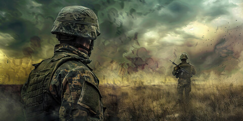 Unyielding Courage: A solitary soldier facing an unseen enemy