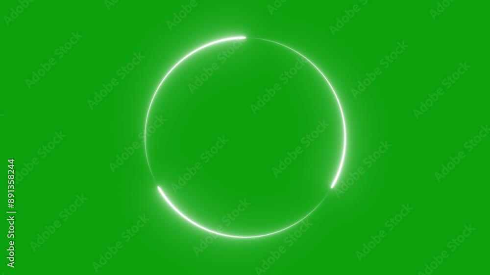 Aufkleber circle shape frame white color glowing neon lights loop animation on green screen. animation of neon